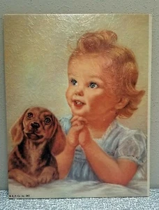 Vintage KASAACH BEDTIME PRAYERS PRINT Girl Child & Dog Praying 8 x 10 Unframed - Picture 1 of 8
