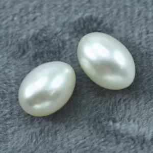 2x Ivory White Teardrop Oval Rice Half-drilled Freshwater Pearls Beads AAA - Picture 1 of 8