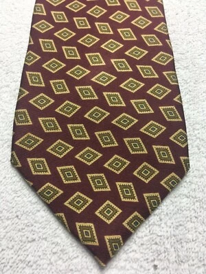 IKE BEHAR MENS TIE 3.75 X 57 BURGUNDY WITH BEIGE BROWN AND GREEN - Image 1 of 4