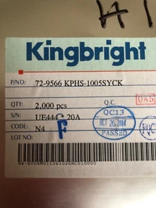 SMT LED Giallo KPHS-1005SYCK di Kingbright 25 pezzi per vendita H1646 - Foto 1 di 1