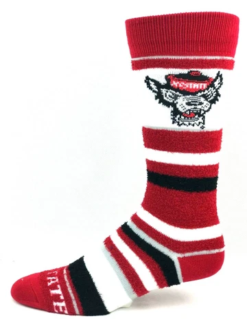 NC State Wolfpack Women's Soft Stripe Crew-Length Socks with Logo Cover
