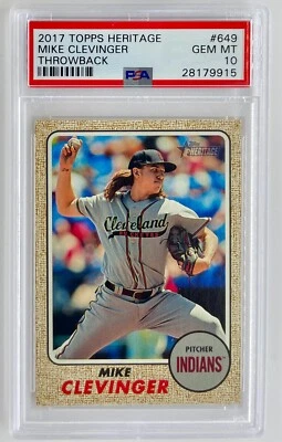 2017 Topps Heritage High MIKE CLEVINGER - PSA 10 Throwback Variation SSP #649 - Image 1 of 2