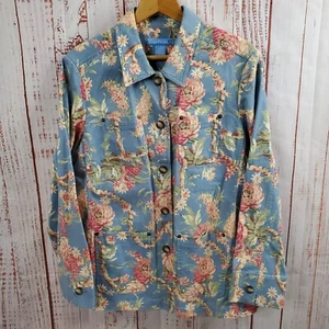 Evan Picone Jacket Womens Large Blue Floral Cotton Office Casual Coastal Cottage - Picture 1 of 15