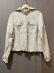 NWOT Nicole Miller Women Hooded Long Sleeve Linen Lyocell Jacket SZ L Sage Green - Picture 1 of 13