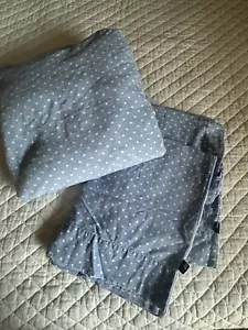 Tommy Hilfiger Chambray Polka Dot Fitted Sheet Pillowcases Blue White Flannel Tw - Picture 1 of 4