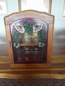 Spice hanging cabinet wood, very nice glass door with complete contents (8 spices - Picture 1 of 4