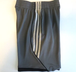 Adidas Boy's M 10-12 Shorts Dark Gray with Lt Gray Stripes and Logo - Picture 1 of 5
