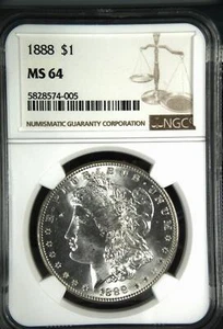 1888 P Morgan Silver Dollar NGC MS-64 - Picture 1 of 2