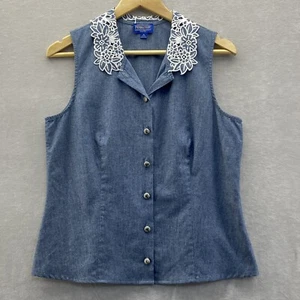 Vintage Pendleton Denim Button Up Sleeveless Chambray Blouse 10 Petite USA  - Picture 1 of 13