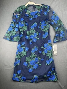 Leslie Fay Size 6 Navy Blue Floral Embroidered MIDI Dress - Picture 1 of 7