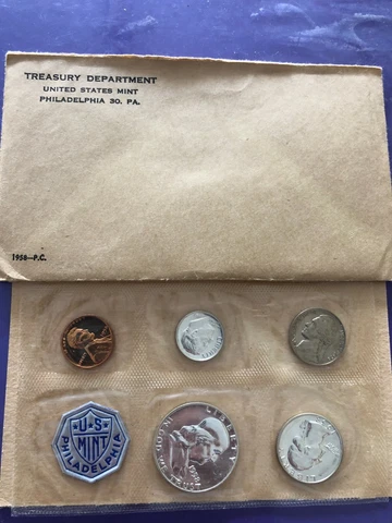 1958 Proof Set Original Mint Envelope 90% Silver US Mint 5 Coins Cover