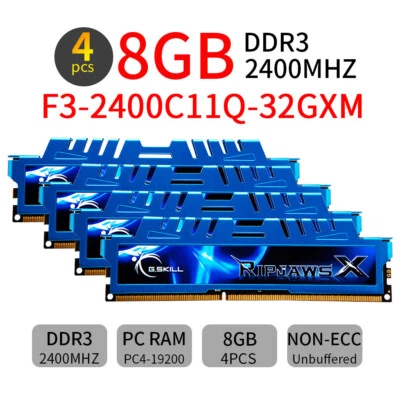 G.Skill Ripjaws 32GB 4x 8GB DDR3 OC 2400MHz F3-2400C11Q-32GXM DIMM Gaming Memory - Image 1 of 4