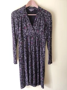 Kew knee-length V-neck jersey dress, size S, brown with floral design, unworn - Picture 1 of 12