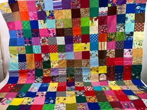 Unfinished Scrappy Colorful Quilt Top 9 Square Blocks 48" Throw Baby Cartoons - Picture 1 of 9