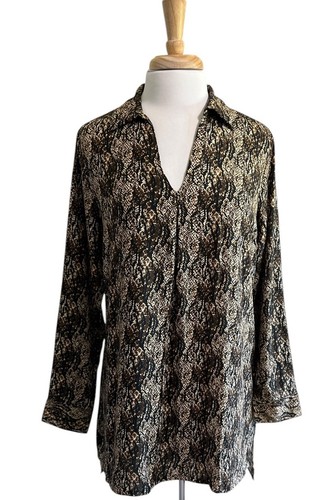 VETEMENTS TAMSY Vestito Mini Camicia Donna M Popover Stampa Tribale Marrone Nero