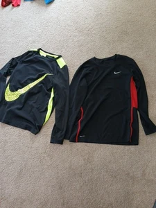 Lot Of 2 Boys Nike Youth Large Long Sleeve Logo Shirts Black Red - Picture 1 of 5