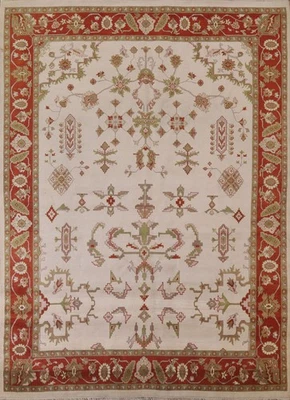Ivory Agra Room Size Area Rug 8x10 Wool Hand-knotted Indian Home Decor Carpet - Image 1 of 4