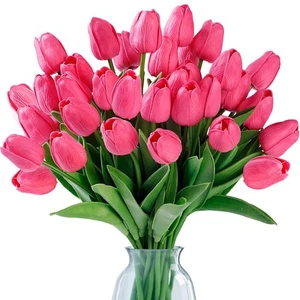 15 Pcs Fake Tulips Artificial Flowers Real Touch PU Faux Flowers Tulip Stems ... - Picture 1 of 7
