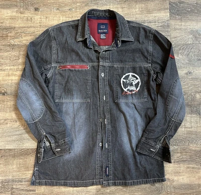 Vintage Bugle Boy Shirt Mens S Gray/Black Faded Button Up Denim Y2K Skater - Image 1 of 4