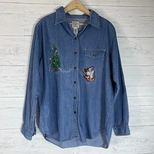 Camisa Vintage Cascanueces Navidad Cambray Botón Bordado Talla L - Imagen 1 de 6