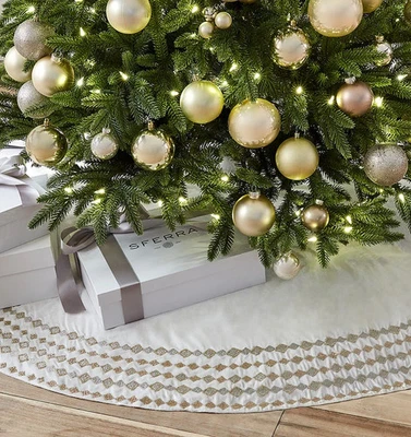 Falda Árbol de Navidad Sferra Lucido Marfil Terciopelo Oro Diamante Bordado 60" NUEVA Foto 1 de 4