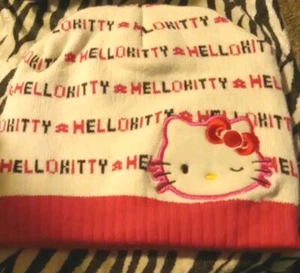 Hello Kitty Knitted Beanie Hat Embroidered White With Pink New Without Tag - Picture 1 of 10
