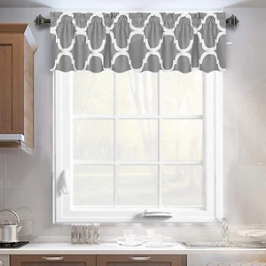 Elegant Moroccan Grey Room Darkening Rod Pocket Curtain Valance, 52x18 Inch - Picture 1 of 13