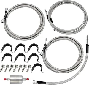 SS Braided Fuel Line Quick Fix Kit 1999-03 Silverado Sierra V8 Gas Flex Ext Cab - Picture 1 of 11