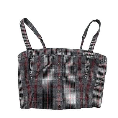 Top corto Hollister gris rojo a cuadros espalda ajustada talla M correas de espagueti ajustables Foto 1 de 4