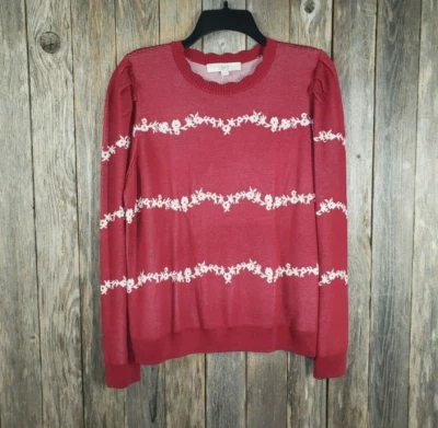 NUEVO Suéter Loft XXL Para Mujer Rosa Floral Rayas Manga Abullonada 2X Foto 1 de 4