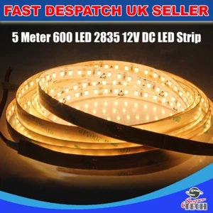 8MM 120 LED 3000K WARM WHITE 5M STRIP LIGHT DC12V CONNECTOR POWER SUPPLY UK - Picture 1 of 7