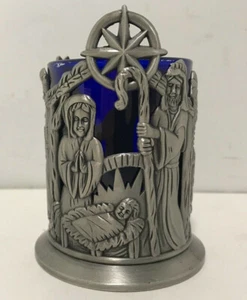 Candelabro vintage de Navidad con vidrio azul para niños sabios nacimiento bebé Jesús - Imagen 1 de 8