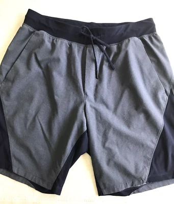 LULULEMON Men Shorts Blue Media Pocket Reflective 9inch-Inseam Sz L Active Lined - Image 1 of 4