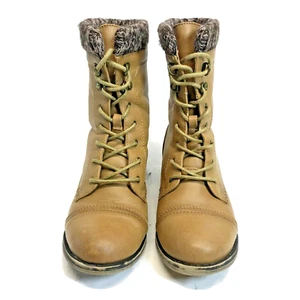 CALL IT SPRING Womens Size 7 Lined Boots Brown Leather Lace Up Cap Toe Faux Fur - Picture 1 of 6