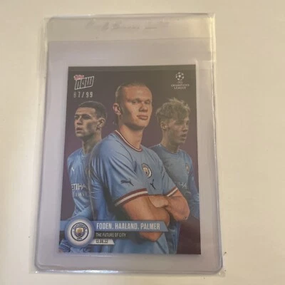2022 TOPPS NOW UCL#PS03 HAALAND, FODEN, & PALMER NUMBERED 87/99 PURPLE PARALLEL - Image 1 of 2