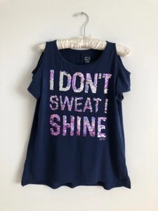 Girls Size L (14/16) Justice Active Short Sleeve Navy Tee Reversible Sequins New - Picture 1 of 6