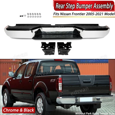 Chrome Steel Rear Bumper Assembly w/o Sensor Hole For Nissan Frontier 2005-2021 - Imagem 1 de 4
