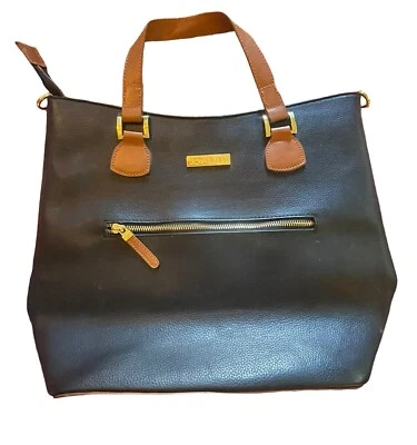 Bolso de Mano Joy & Iman Cuero Guijarro Negro y Marrón Doble Asa Cartera Lg Foto 1 de 4