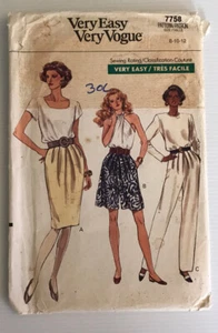 Vogue 7758 90s Sewing Pattern Skirt Shorts Pants Size: 8-10-12 - Picture 1 of 8