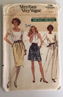 Vogue 7758 90s Sewing Pattern Skirt Shorts Pants Size: 8-10-12 - Image 1 of 4