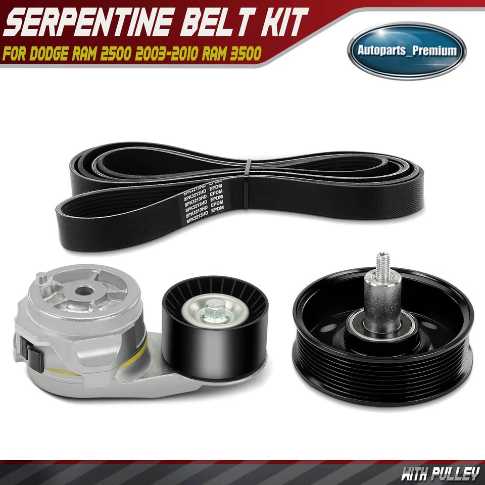 Kit de componentes de transmisión por correa Serpentine de 3 piezas para Dodge Ram 2500 2003-2010 Ram 3500 Foto 1 de 4