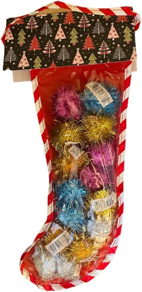 Vo-Toys 1.5 Inch Color Glitter Pom Pom Shiny Balls 40 Pack Cat Toy Colorful Lot
