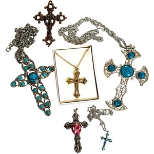 Lot of 6 Cross Pendants & Necklaces – Stylish Faith Jewelry Set - Picture 1 of 8