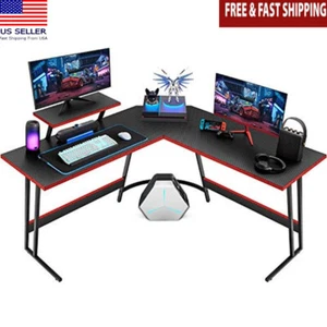L Shaped Gaming Desk Large Surface Corner Workstation W/ Monitor Stand New - Picture 1 of 6