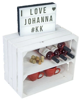 KISTENKOLLI ALTES LAND 1 x NEUE weiße Schuhregal Kiste mit Mittelbrett LÄNGS Obstkisten Weinkiste