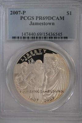 2007 P Jamestown $1 Silver 400th Anniversary coin-PCGS PR69 DCAM - Image 1 of 2