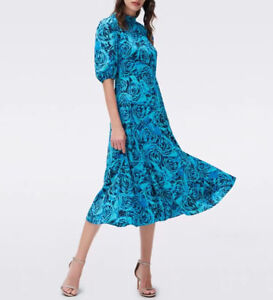 Diane von Furstenberg Polyester Midi Dress Puff Sleeve A-line Dress for Women