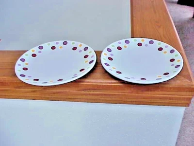 2 Pampered Chef Simple Additions Polka Dots Salad Lunch Dessert Plates 8" - Image 1 of 4