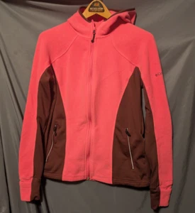 Columbia Omni Shield Pink and Maroon Zippered Fleece Hoodie Jacket Womens Size L - Picture 1 of 5