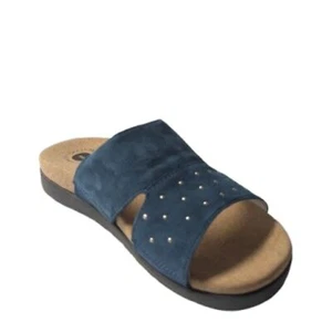Revitalign Orthotic Lucy Stud Marine Blue Leather Suede Slide Sandal Size7.5 NWT - Picture 1 of 9